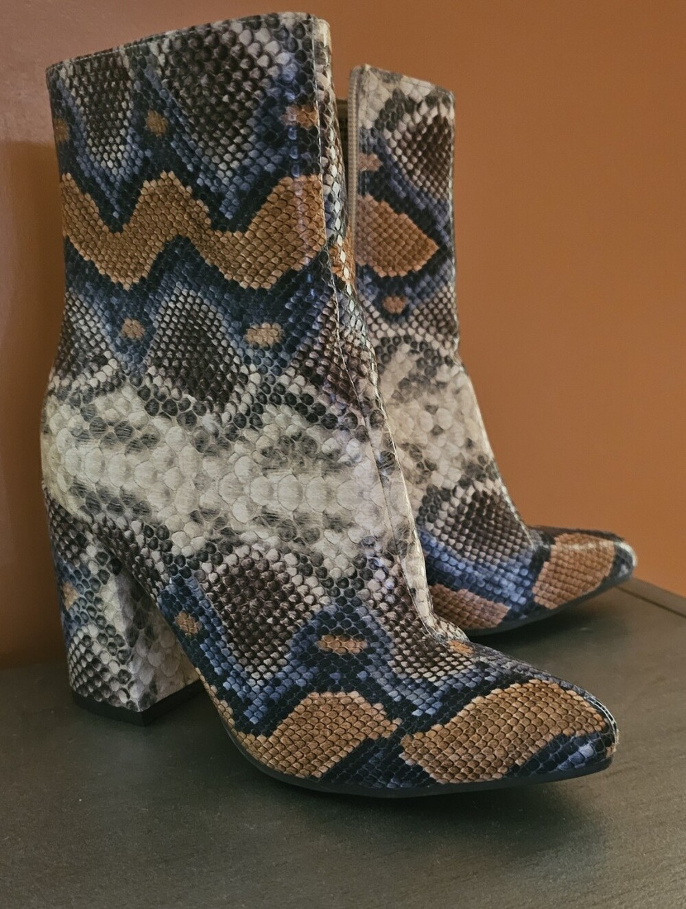 Women’s Snake-Print Block Heel Ankle Boots